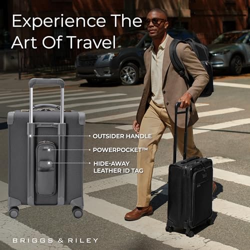 Image of Briggs & Riley Essential 22 inch Carry On Expandable Spinner - Luggage for Travel, Suitcases with Wheels, Softside Rolling Bag for Men & Women, Self-Repairing Zipper - Baseline Collection, Steel Gray