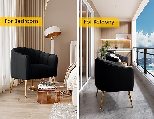 Image of Dewhut Oversized Pumpkin Couch Accent Chair, Modern Comfy Velvet Upholstered Barrel Chairs, Luxury Single Sofa Armchair for Living Room, Waiting Room, Office and Vanity, (Black)