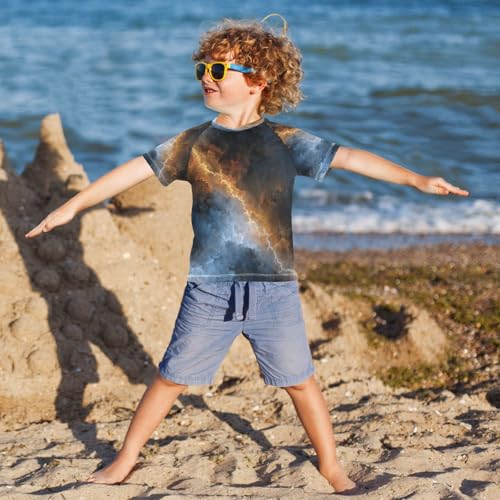 Boys Short Sleeve T-Shirts Lightning Storm Cloud Rashguard Kids Swim Shirts Sun UPF 50+4