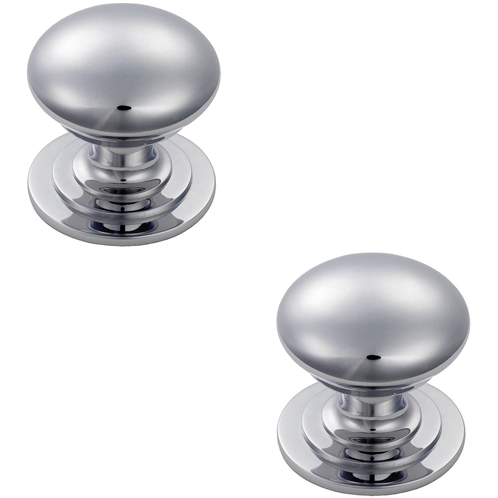 2 Pack | Victorian Round Cupboard Door Knob - 32mm Dia - Polished Chrome Cabinet Handle | Small Cupboard Door Knob - Wardrobe Cabinet Pull Handle - Suitable for Lightweight Internal Doors
