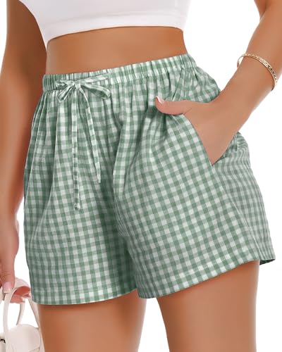 Image of Women Boxer Shorts Gingham Drawstring Pajama Bottom Plaid Pants with Pocket