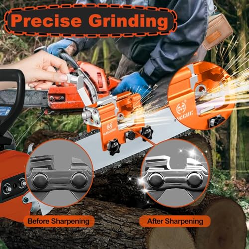 Image of Chainsaw Sharpener with 10 High Hardness Titanium Plated Diamond Bits, Universal Manual Portable Chainsaw Chain Sharpening Jig Kit Sharpener Tool for 4-22 Inch Chainsaws, Lumberjack, Gardener
