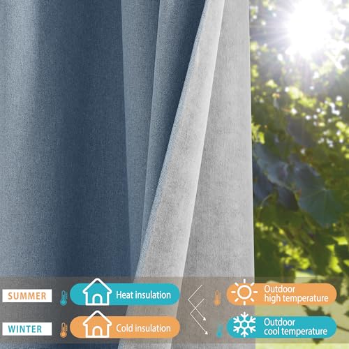Image of NICETOWN Stone Blue Full Shade Faux Linen Curtain Panels 84 inch Long, Pair of Energy Smart & Noise Blocking Out Blackout Drapes for Guest Room Window, Thermal Insulated Lined Window Dressing (52 inch)