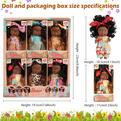 Set de 6 muñecas africanas posables de 4 pulgadas miniatura 3