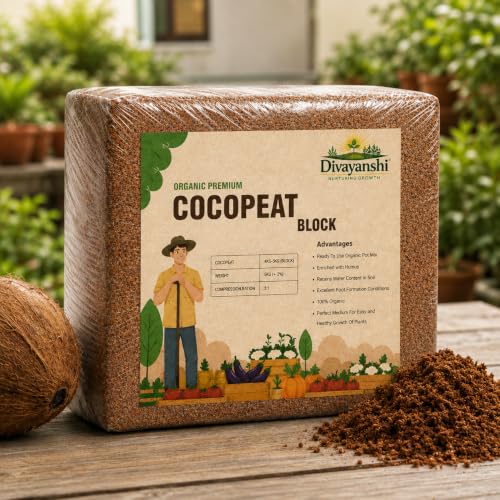 Image of Divayanshi Cocopeat Block for Plants & Gardening | 100% Natural Organic Growing Medium | High Water Retention Soil Conditioner for Home Garden, Nursery & Pots-5kg