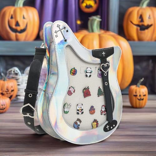 Rock Metal Guitar Ita Bag Crossbody Shoulder Bags Kawaii Cute Clear Window Pin Insert with a Removeable Strap