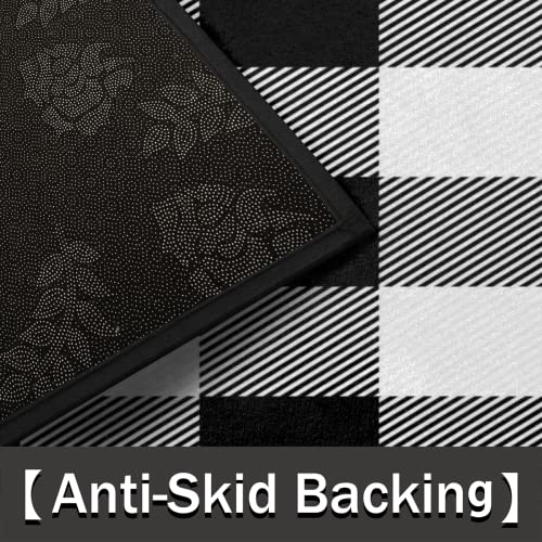 Osam Space Buffalo Plaid Black Grey Half Round Door Mat Indoor Entrance Mat 24 X 36, Absorbent Doormats Area Rugs Non-Slip Semi Circle Floor Mats For Home Kitchen Outdoor #TOP2