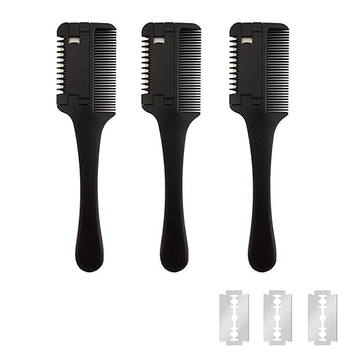 3 peines de corte de cabello con 3 maquinillas de afeitar de repuesto adicionales, peine MSDADA de doble filo para recortar y adelgazar cabello fino