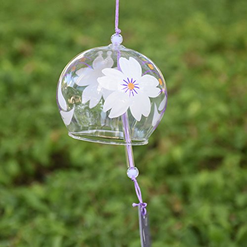 Japanese Furin Wind Chimes Handmade Glass Birthday Valentine's Day Wedding Anniversary Home Kitchen Office Decor White Saruka #TOP4