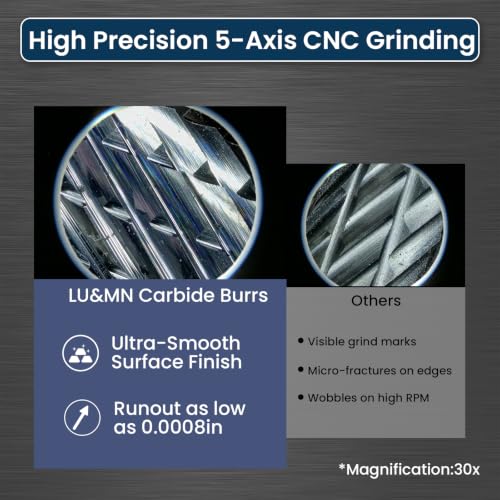 Image of LU&MN SD-5 Tungsten Carbide Burr, 1 /2 inch Head 1 /4 inch Shank, 3 Pcs | Industrial-Grade, Double Cut Rotary Burr, Deburring, Chamfering, Engraving, Polishing, Metal & Wood