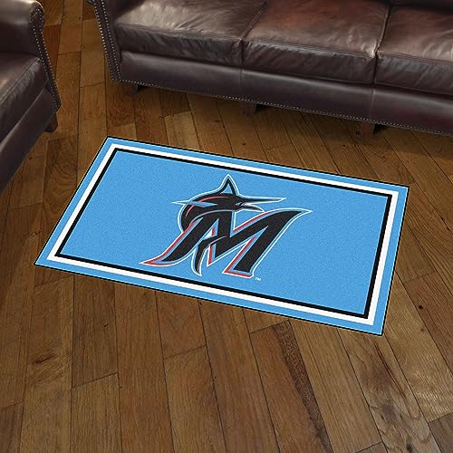 Fan Mats 32785: Miami Marlins 3ft. x 5ft. Plush Area Rug - M Secondary Logo, Blue