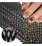 12 Sheets Gold Nail Stickers Sun Moon Stars Heart Nail Art Stickers Hexagram Nail Decals Gold Sil...