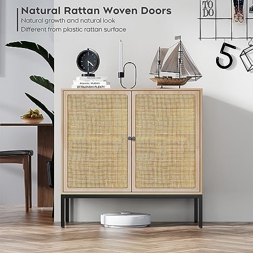 Brafab QH207D Set Of 2 Sideboard Buffet Cabinet With Storage, Sideboard Cabinet With Natural Rattan Decorated Doors thumb #2