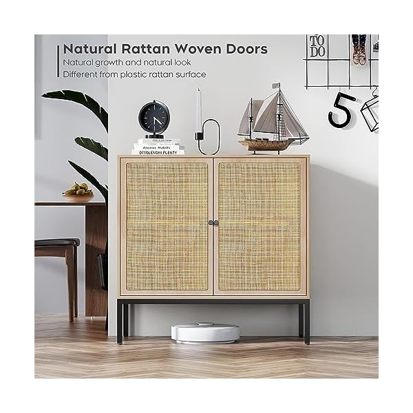 Brafab set of 2 sideboard buffet cabinet with storage 63 w large sideboard cabinet with natural rattan decorated doors rattan cabinet for living room entryway bedroom dining roomsquare doors  urban country home decor