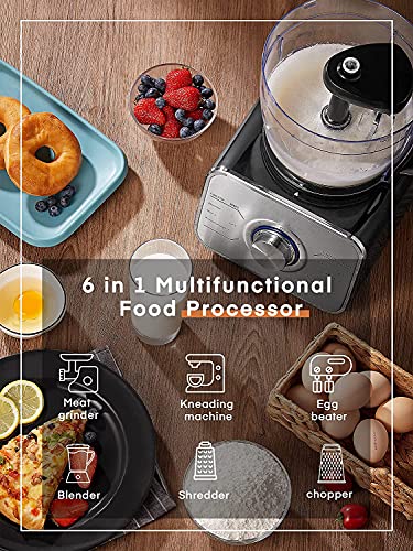 Foto von AAUU Küchenmaschine Multifunktional, 1100W Food Processor mit 3 Geschwindigkeiten include Elektrischer Zerkleinerer, Fleisch Zerkleinerer, Standmixer, 3.5L Rührschüssel, Silber (HGM409)