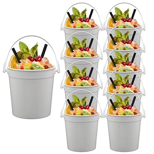 10 secchielli per ghiaccio riutilizzabili in plastica da 1 l, trasparenti con manico, bicchieri multifunzionali per feste, cocktail bar, birra, vino, champagne