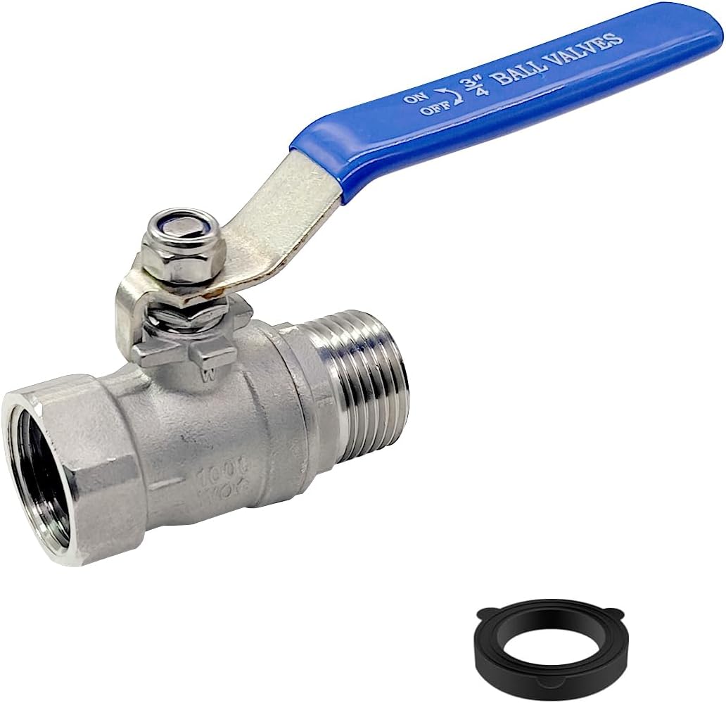 Garden Hose Shut Off Ball Valve Full Flow Water Valve 3/4''GHT Female to Male Heavy Duty Lead-free 304 Stainless Steel Long Handle No Restricted-Flow Water Shut Off Connector