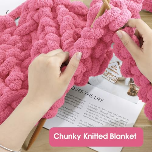 HOMBYS Rose Red Chunky Chenille Yarn for Crocheting, Bulky Thick Fluffy Yarn for Knitting,Super Bulky Chunky Yarn for Hand Knitting Blanket, Soft Plush Yarn, 8 Jumbo Pack (27 yds,8 oz Each Skein) by HOMBYS - Image 5