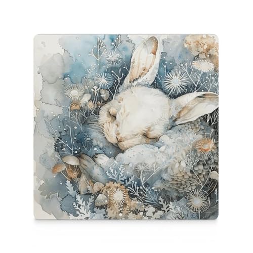 Dessous de verre carré en céramique et liège motif lapin - 4
