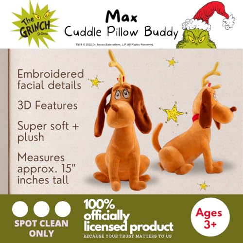 Image of Dr. Seuss The Grinch Max Dog Holiday & Christmas Bedding Super Soft Plush Cuddle Pillow Buddy, (Officially Licensed Product) By Franco
