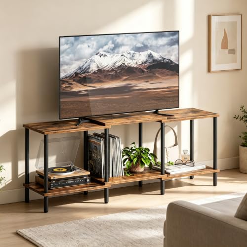 YAUKTAK TV Stand, Entertainment Center, Industrial TV Media Console Table with Open Storage Shelves, 2 Tier TV Cabinet for Living Room, Bedroom LTS107RB