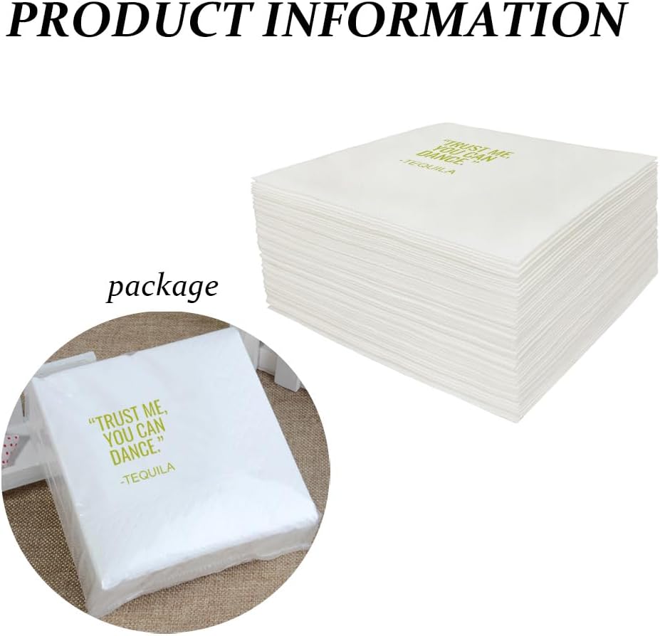 Funny Cocktail Napkins 100Pcs Trust Me You Can Dance Tequila Paper Disposable Party Napkins For Bachelorette Bridal Shower Birthday New Year's Eve Girls' Night Party 5 x 5 2-ply (Tequila)