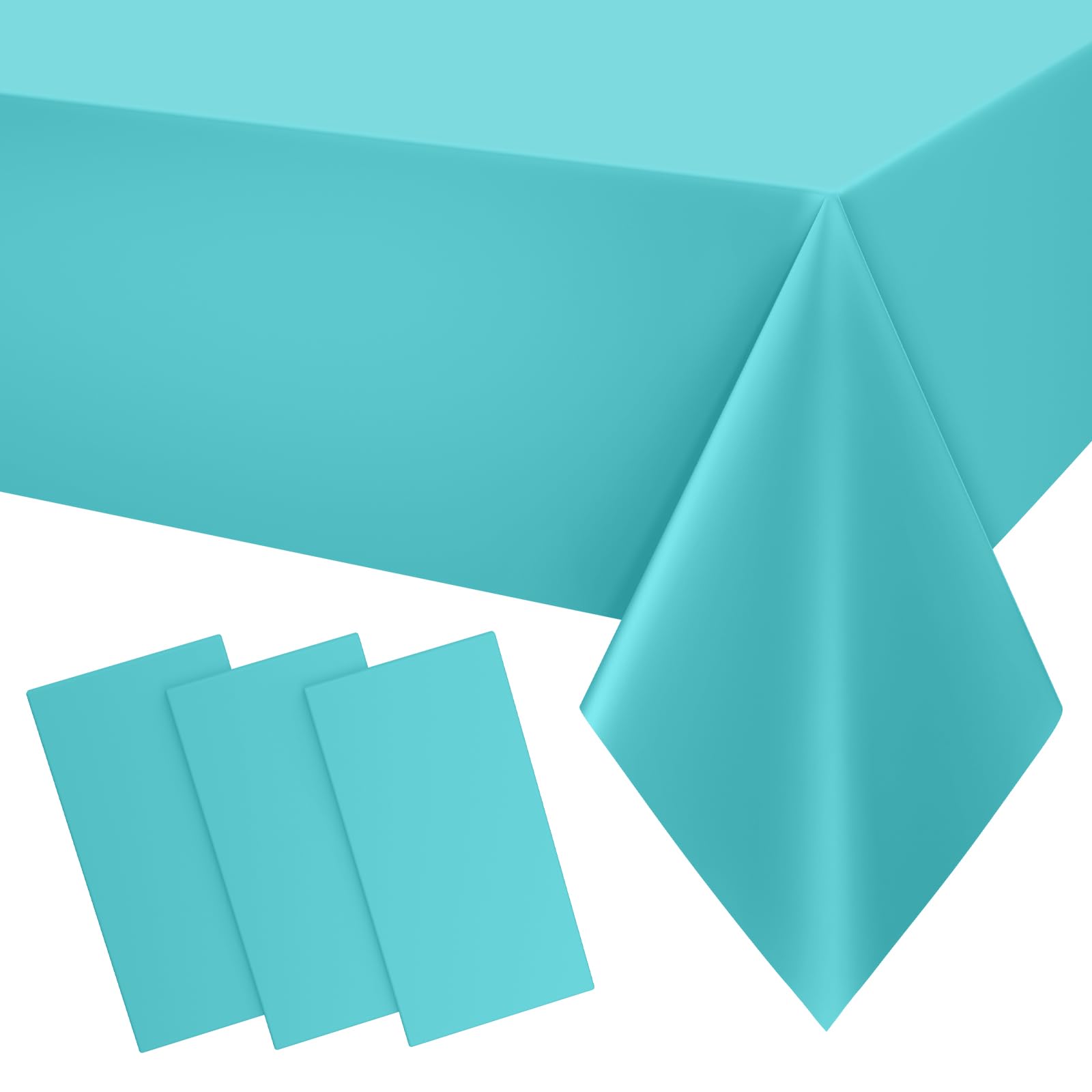 Smiry Disposable Table Cloth 3 Pack, 54 x 132 Inch Waterproof Plastic Tablecloth, Decorative RectangleTable Covers for Party, Birthday, Picnic, Teal