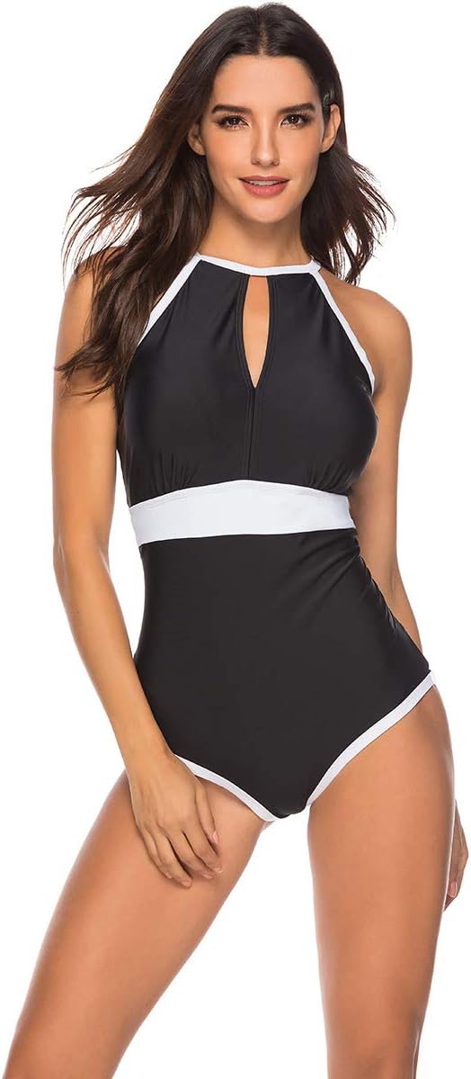 Women's One Piece Backless Retro Swimsuit Deep Plunge High Waisted Bathing Suits Swimwear