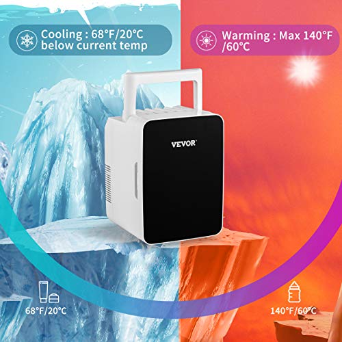Vevor Mini 10 Liter Portable Cooler Warmer Fridge Black Compact Refrigerator, Lightweight Beauty Cooling, For Bedroom Office Car Boat Dorm Skincare (110V/12V), 10L #TOP3