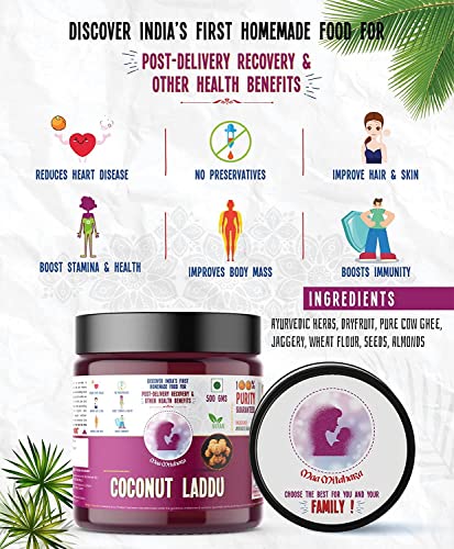 Image of Maa Mitahara Post Pregnancy Laddu - Coconut Flavor | Boosts Lactation, Immunity & Energy | Natural, Healthy, Ayurvedic Nutrition for New Mothers (1kg, Coconut)