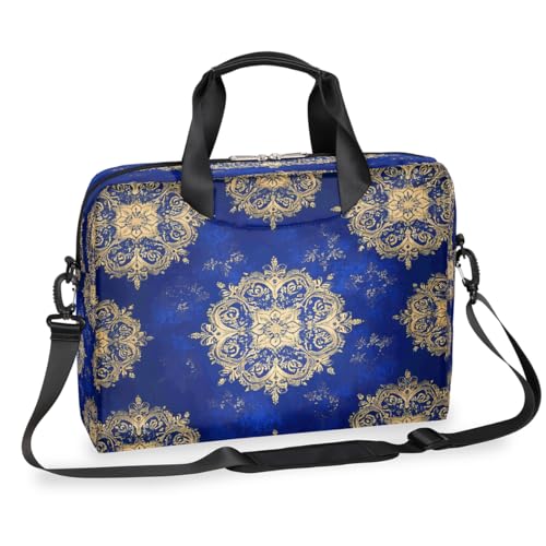 Maletín para laptop 16 pulgadas con diseño mandala azul y dorado miniatura 1