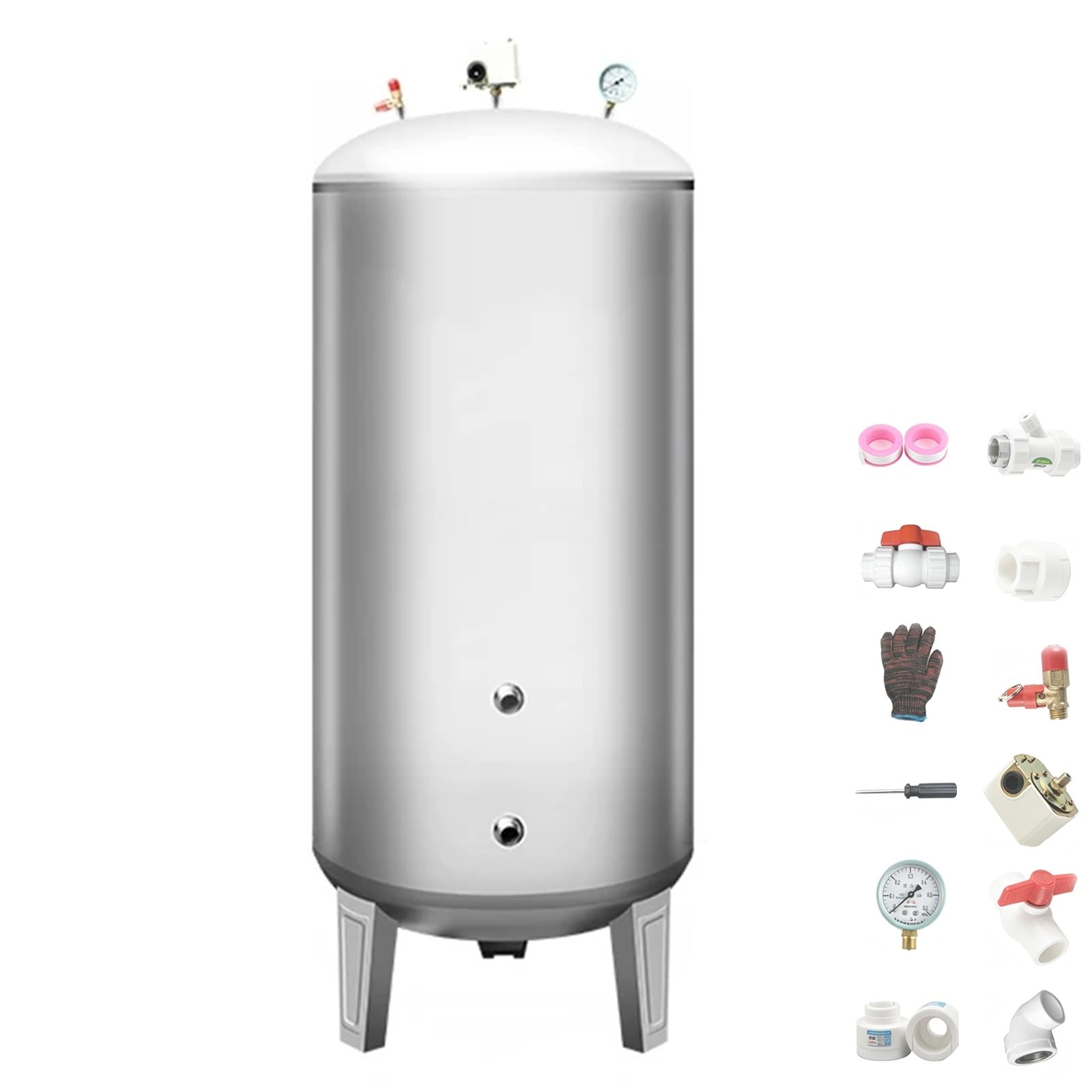 Vaso Espansione Verticale, in Acciaio Inox 304, Antiruggine, con Saldature a Tenuta Stagna, Serbatoio a Pressione per Sistemi di Irrigazione Domestici, Scolastici e Agricoli, Kit Incluso(95cm/37.4in)