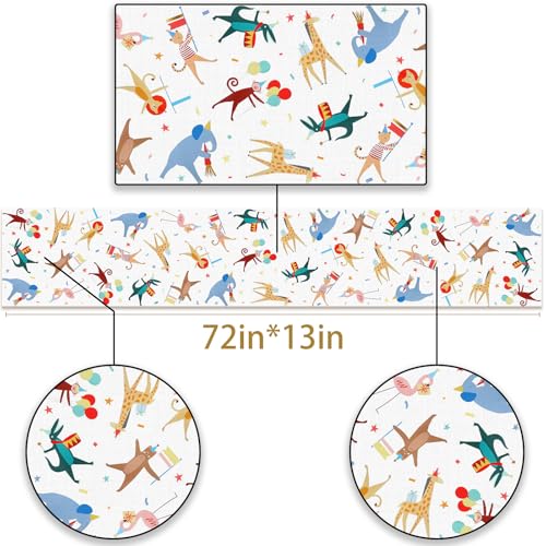 Pudodo Animal Parade Table Runner Jungle Animal Zoo Theme Birthday Party Baby Shower Kitchen Dining Room Home Decoration (13" x 72") by Pudodo - Used condition - Image 5