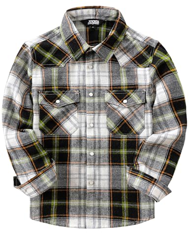 JOGAL Boys Western Shirt Long Sleeve Pearl Snap Plaid Shirts Lightweight Flannel Shirts for Kids 6-14 Years