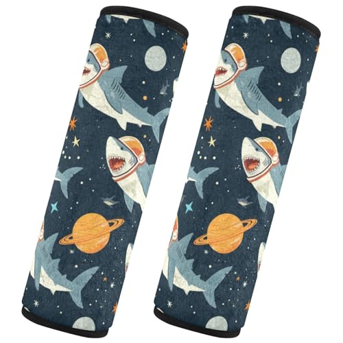 Seat Belt Covers 2 Pack Sharks Space Car Seat Strap Covers Super Soft Car Seat Neck Cover for Boys Girls Adults Babies S