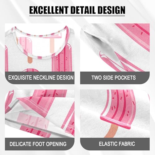 ALAZA Funny Ice Cream Pajamas Set Short Sleeve Cotton Sleepwear Summer Pjs 2 Piece 5-14Y4