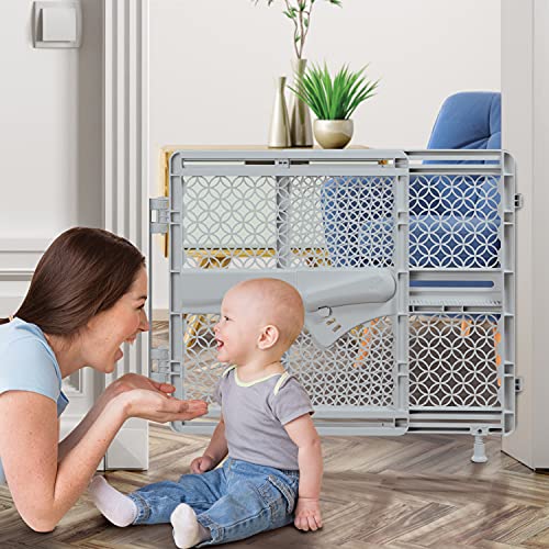 Summer Indoor & Outdoor Multi Function Walk-Thru Baby Gate, Fits Openings 27.5"-42" Wide, Gray Plastic, For Doorways And Stairways, 28” Tall Walk-Through Baby And Pet Gate #TOP1