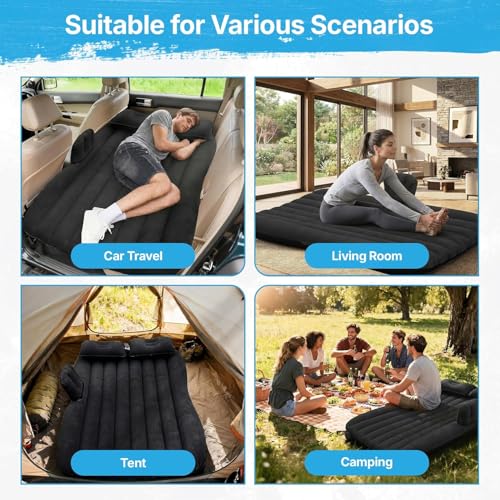 Image of Car Inflatable Bed for Back Seat, Portable SUV Air Mattress with Electric Pump, Thick Flocked Surface, Travel Sleeping Mattress for Camping, Road Trips, Outdoor Adventures
