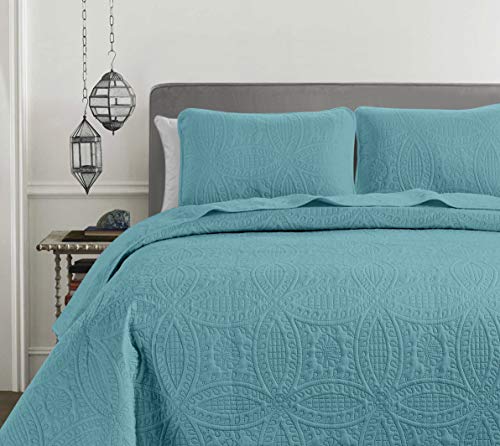 Chezmoi Collection Austin 3-Piece Oversized Bedspread Coverlet Set (Queen, Turquoise) #TOP2