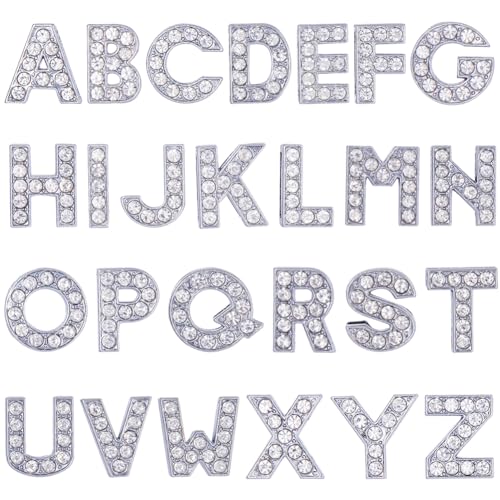 SUNNYCLUE 1 Box 52Pcs Rhinestone Slide Beads Alphabet Letter Beads Rhinestones Letter Charms Shiny A-Z Alphabet Charms Slider Spacer Loose for Jewellery Making DIY Craft Supplies