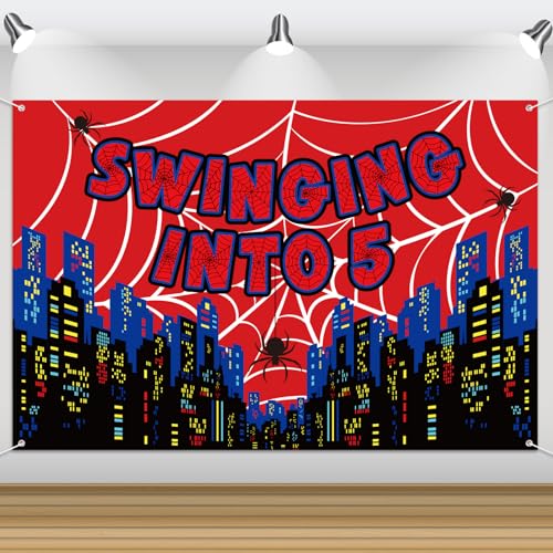 Fondo de Telaraña para 5. Cumpleaños, 180x120cm Que se Balancea en 5 Decoración de Cumpleaños con Temática Araña para Accesorios Fotos Niños y Niñas