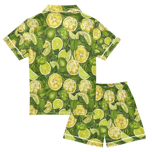 senya Tropical Lemon Satin Summer Pajama Sets Silk Short Sleeve Button Down Sleepwear2