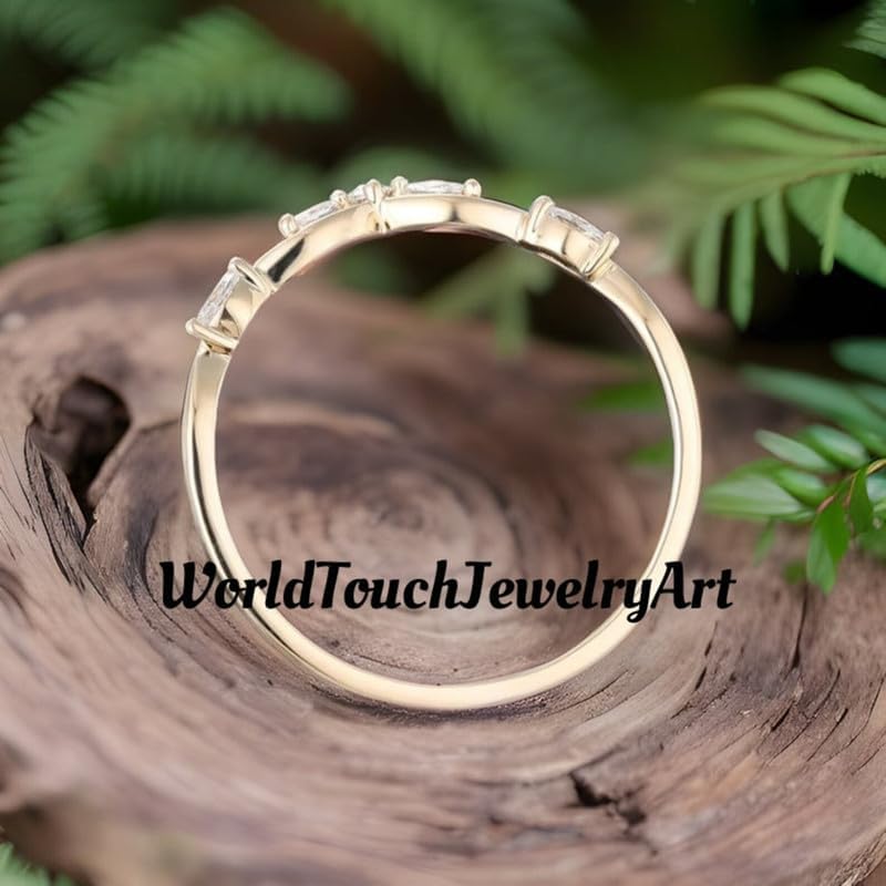 Moissanite Wedding Band for Women, Marquise Curved Stacking Ring image 4