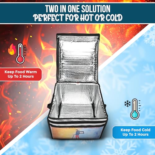 Image of Insulated Food Delivery Bag - 38L Thermal, Waterproof Carrier for Hot Meals | Durable Silver Bag for Food Delivery, Juices & Beverages (14x14x12 inch)