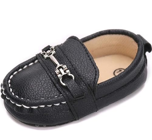 Greceen 221 Baby Boys And Girls Classic Pu Leather Loafers Are Suitable For Crawling, Wedding Dress, Birthday Parties, First Walking Crib Shoes 224 Black 12 cover