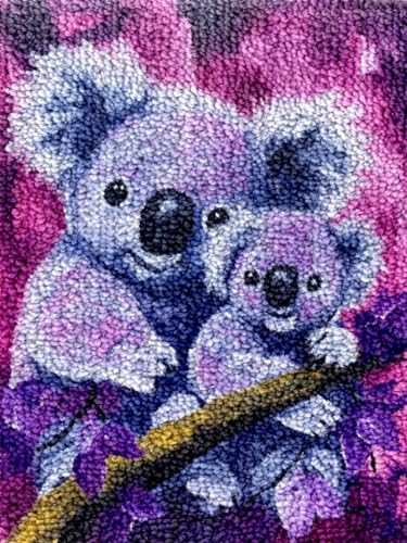 Image of Generic Koala Bears Latch Hook Kits Rug DIY Cushion Tapestry Making Crochet Hook Mat Making Kits Color Preprinted Pattern Canvas DIY Carpet Needlework Crochet Kits 52x38cm (cll-7), HYUAN 52DT LONB07