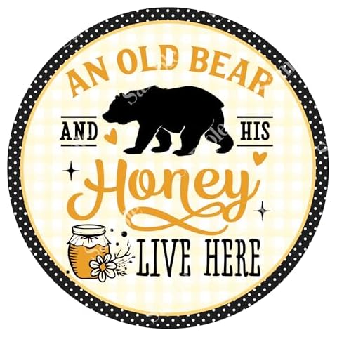 Aperiy Bear And Honey Wreath Sign - Wreath Summer Sign - Door Hanger - Round Retro Metal Sign - Wreath Sign - Bee Decoration Retro Metal Sign Home Decor Farmhouse 6""X6"", tin sign010 Cover