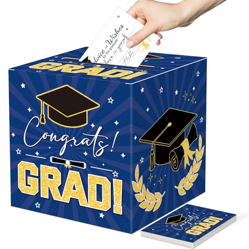 Image of Graduation Card Box Graduation Decorations 2026 Grad Card Box for Gift Graduation Party Favors Decor Party Supplies (Dark Blue, 50 Cards)