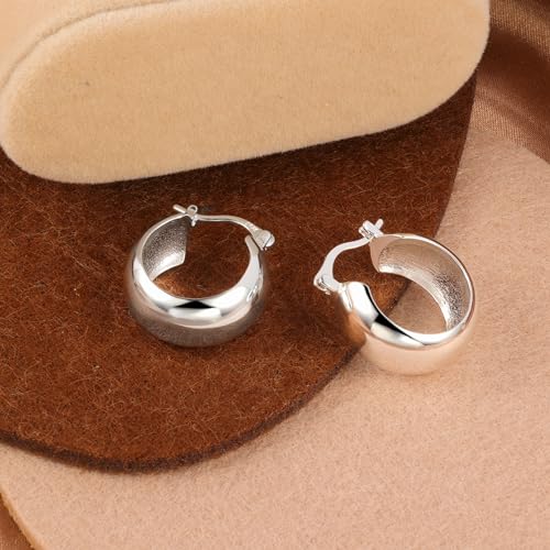 Chunky Sterling Silver Hoop Earrings for Women Trendy Silver Hypoallergenic Chunky Hoops Lightweight Wide Hoop Earrings for Women Jewelry 6