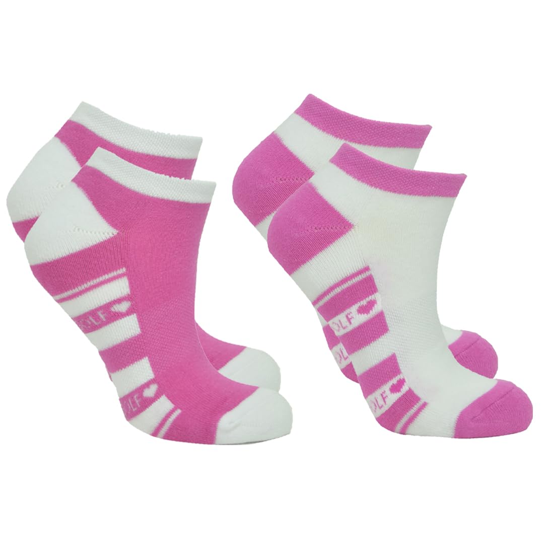Surprizeshop Women's White Pure Golf 2 Pair Pack Of Azelea Pink Golf Socks